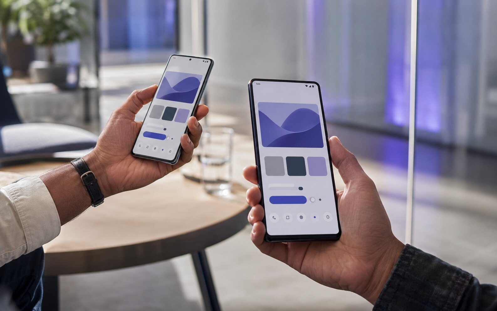The same mobile product on two different devices